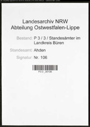 Sterberegister Standesamt Ahden