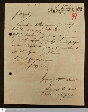 Brief von Henri Frédéric Grangé an [Georg Christian Knapp].