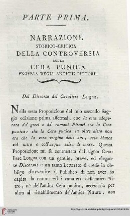 I: Del Discorso del Cavaliere Lorgna