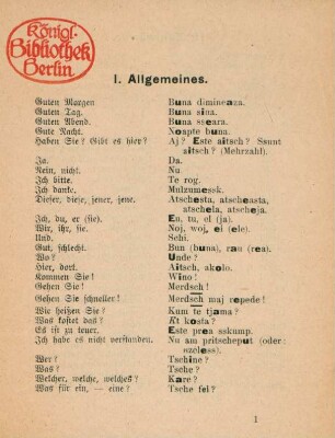 Praktisches Gesprächsbüchlein für den Kriegsdienst : Deutsch-Rumänisch ; mit der richtigen Aussprache