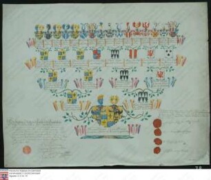 Ahnenprobe des Kämmerers Friedrich Franz Carl Eckenbert Benedikt v. Dalberg. - ausgefertigt 1770 September 12, Pergament