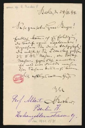 Brief an Wilhelm Berger : 24.11.1894