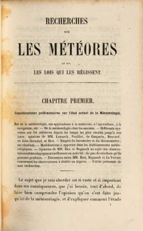 Recherches sur les météores et sur les lois qui les régissent