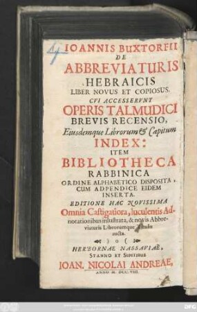 Ioannis Buxtorfii De Abbreviaturis Hebraicis Liber Novus Et Copiosus