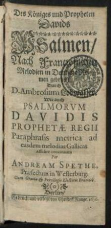 Des Königes und Propheten Davids Psalmen
