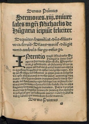 Sermones .xiii. universales magistri Michaelis de Hungaria incipiunt feliciter