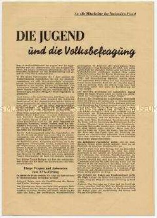 Propagandaschrift der Nationalen Front zur Volksbefragung über einen Friedensvertrag und die Remilitarisierung der Bundesrepublik