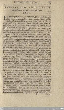 Vestus Epistola Doctiss De Metallorum materia, et artis imitatione.