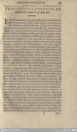 Vestus Epistola Doctiss De Metallorum materia, et artis imitatione.