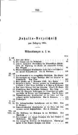Inhalts-Verzeichniß zum Jahrgang 1864