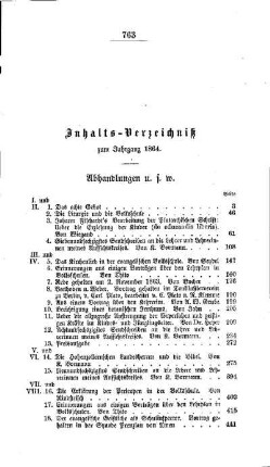 Inhalts-Verzeichniß zum Jahrgang 1864
