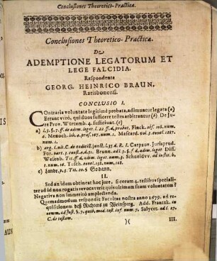 Conclusiones theorico-practicae, de ademptione legatorum et lege falcidia