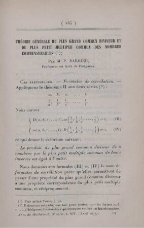 Théorie générale du plus grand commun diviseur et du plus petit multiple commun des nombres commensurables.