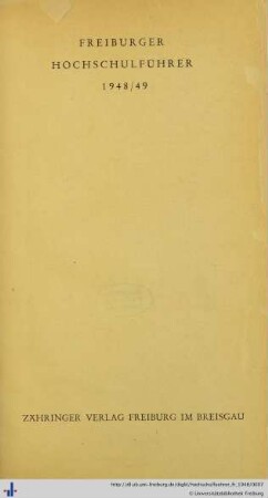 1948-1949: Freiburger Hochschulführer: Freiburger Hochschulführer