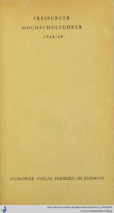 1948-1949: Freiburger Hochschulführer: Freiburger Hochschulführer