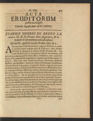 N. VIII. [...] Calendis Augusti Anni M DC LXXXVII.