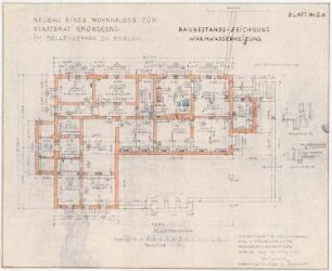 Neubau eines Wohnhauses für Staatsrat Gründgens im Bellevuepark, Berlin: Warmwasserheizung im Grundriss Kellergeschoss 1:100