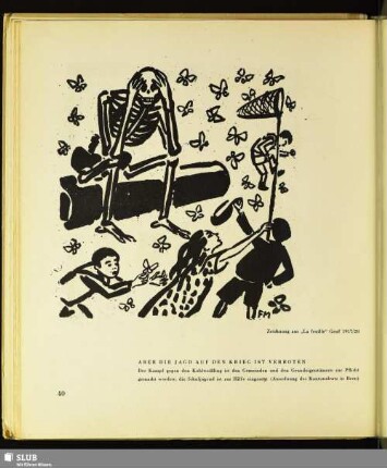 Aber die Jagd auf den Krieg ist verboten : Zeichnung aus "La feuille", Genf 1917/20