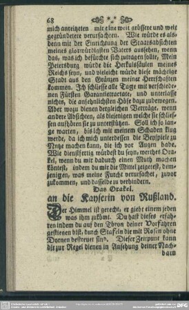 Das Orakel an die Kayserin von Rußland