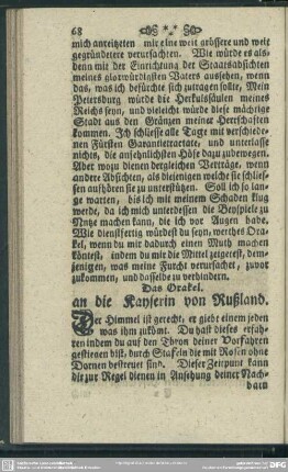 Das Orakel an die Kayserin von Rußland