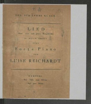 Des Schäfers Klage : Lied, in Musik gesetzt für's Forte-Piano