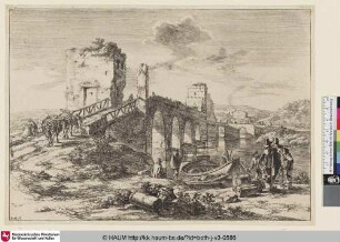 [Le pont de pierre; Landscape of the Environs of Rome; Brücke über eine Fluss]