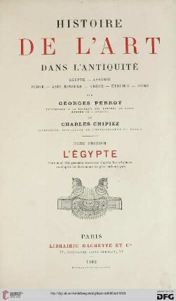 Band 1: Histoire de l'art dans l'antiquité: Egypte, Assyrie, Perse, Asie Mineure, Grèce, Étrurie, Rome: L'Egypte
