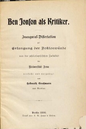 Ben Jonson als Kritiker