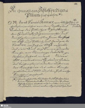 Die ehemaligen Schloßprediger zu Pillnitz sind gewesen