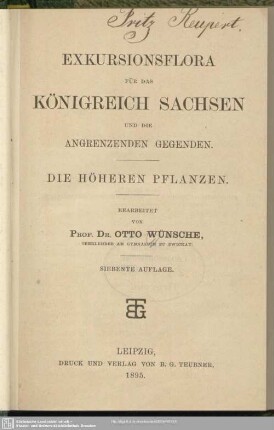 Exkursionsflora für das Königreich Sachsen und die angrenzenden Gegenden : die höheren Pflanzen