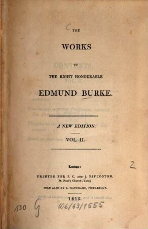 The works of the Right Honourable Edmund Burke. 2. (1815). - 440 S.