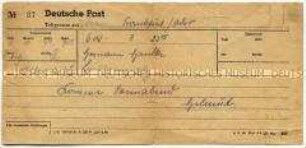 Telegramm mit Ankündigung der Rückkehr aus sowjetischer Kriegsgefangenschaft - Personenkonvolut