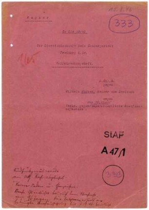 Angeklagter: Wagner, Wilhelm (Heizer); Offenburg *31.10.1888 in Seelbach; + ? Delikte: Rundfunkverbrechen Wehrkraftzersetzung Tatort: Offenburg Tatzeit: September 1939-Mai 1941