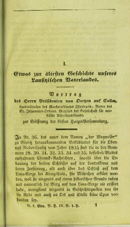 I. Etwas zur ältesten Geschichte unseres Lausitzischen Vaterlandes