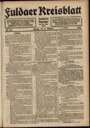 Ausgabe vom Freitag, den 10. Oktober 1919.