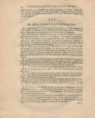 XVI. Des affaires intérieures de la Compagnie aux Indes