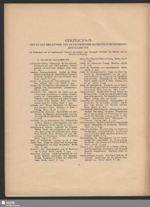 Verzeichnis der in der Bibliothek des Kunstgewerbe-Museums vorhanden Zeitschriften