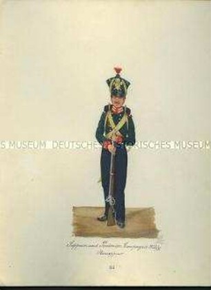 Uniformdarstellung, Obersappeur der Sappeur- und Pontonier-Kompanie, Sachsen, 1822/1831.