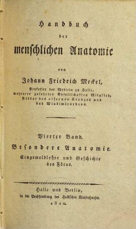 Handbuch der menschlichen Anatomie, 4. Besondere Anatomie