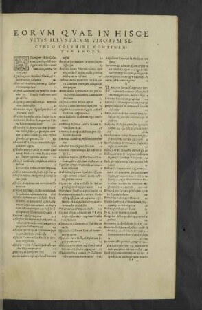 Eorum quae in hisce vitis illustrium virorum Secundo Volumine continentur, Index.