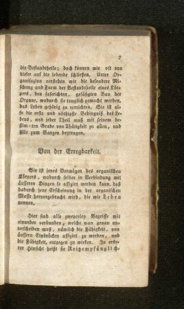 [Von der Erregbarkeit. - Kunst, Kranke zu examiniren.]