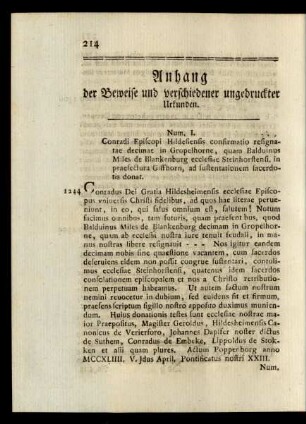 Anhang der Beweise und verschiedener ungedruckter Urkunden.