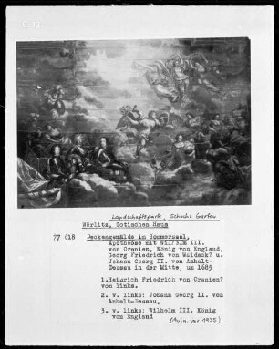 Apotheose mit Wilhelm III. von Oranien, König von Englang, Georg Friedrich von Waldeck? und Johann Georg II. von Anhalt-Dessau in der Mitte