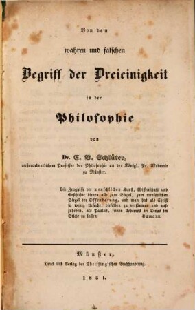 Von dem wahren u. falschen Begriff der Dreieinigkeit in der Philosophie