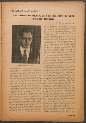 Los bodas de plata de Samuel Eichelbaum con el teatro : Veinticinco años despues