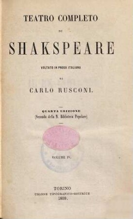 Teatro completo di Shakspeare, 4
