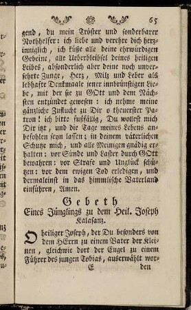 Gebeth Eines Jünglings zu dem Heil. Joseph Kalasanz.