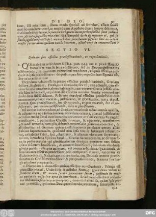 Sectio VI. Quinam sint effectus praedestinationis, et reprobationis.