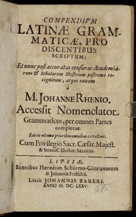 Compendium Latinae Grammaticae, Pro Discentibus Scriptum