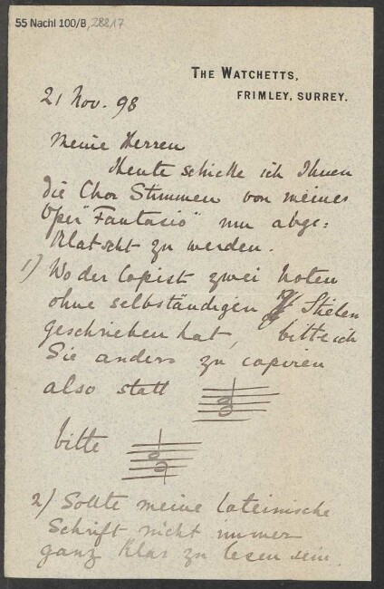 Brief an B. Schott's Söhne : 21.11.1898